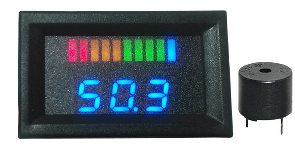 10 bar Blue LED Digital Battery gauge Charge Indicator with voltage indication buzzer Golf Cart, motorcycle, 12V to 100V