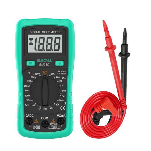 Digital Multimeter EM33D AC/DC 600V 1999 Counts Backlight Data Hold NCV Voltage Detection Overload Protection 3 1/2