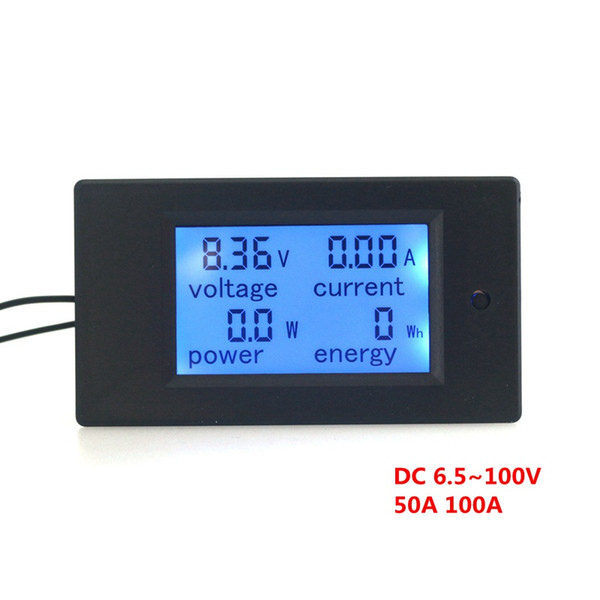 Wholesale-Digital Voltage Ampere Power Energy meter monitor DC 6.5~100V 100A/50A Optional with LCD Large-screen Blue backlight