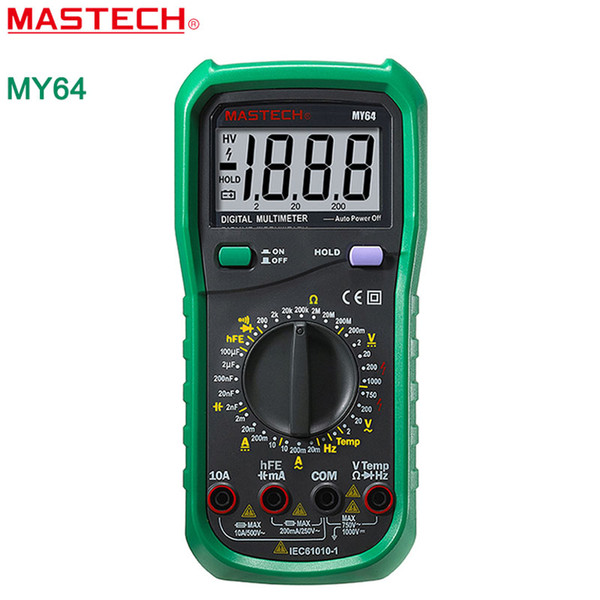 Wholesale-MASTECH MY64 Digital Multimeter AC/DC DMM Frequency Capacitance Temperature Meter Tester w/ hFE Test Ammeter Multimetro