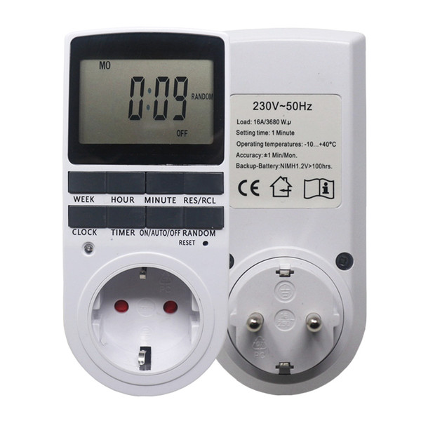 Electronic Digital Timer Switch EU Plug Kitchen Outlet 230V 50HZ 7 Day 12/24 Hour Programmable Timing SocketElectronic Digital Timer Switch