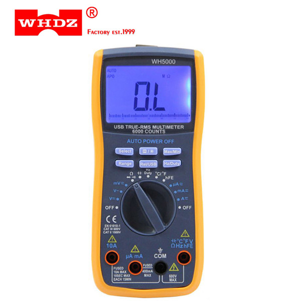 DHL 20PCS WHDZ WH5000 Digital Multimeter 5999 Counts with USB Interface Auto Range with Backlight Magnet hang AC DC Ammeter Voltmeter Ohm