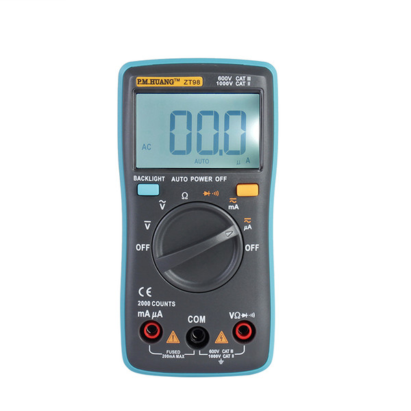 ZT-98 portable auto range 9 functions digital multimeter hand held tester with large and easy reading LCD display and backlight