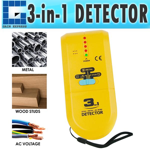 E04-022 Handheld 3-in-1 Detector Find Metal Wood Studs AC Voltage Live Wire Wall Scanner Electric Box Finder Tester with Groove + Buzzer