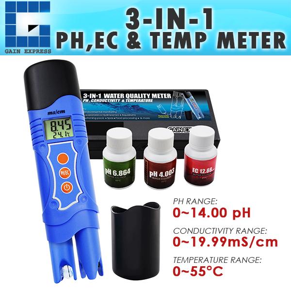 ECM-226 3-in-1 Conductivity EC & pH & Temperature Meter Multi-parameter Tester Digital Pen ATC, Water Quality Test Analyz