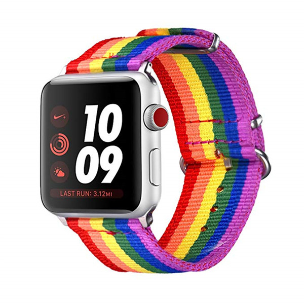 Nylon Replacement Wristband Compatible iwatch Rainbow Apple Watch Bands LGBT Comfortable Durable Sport Straps Accessories with Metal Buckle