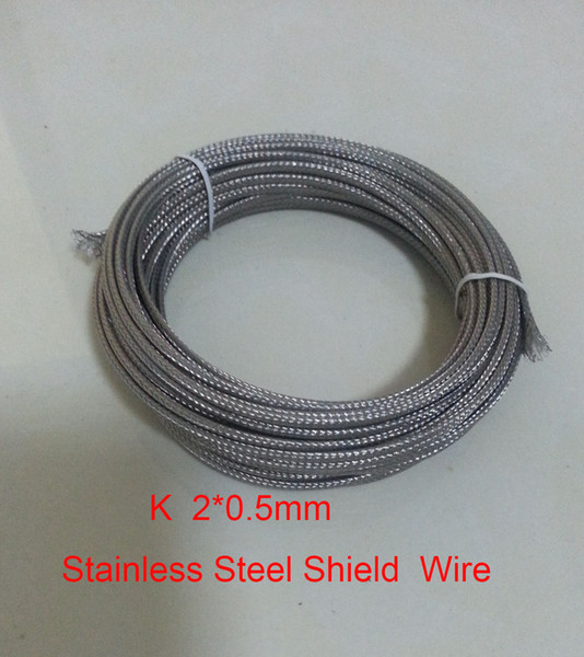 K Type 2*0.5mm Fiberglass Coated Stainless Steel Shield Thermocouple wire 10 m / lot