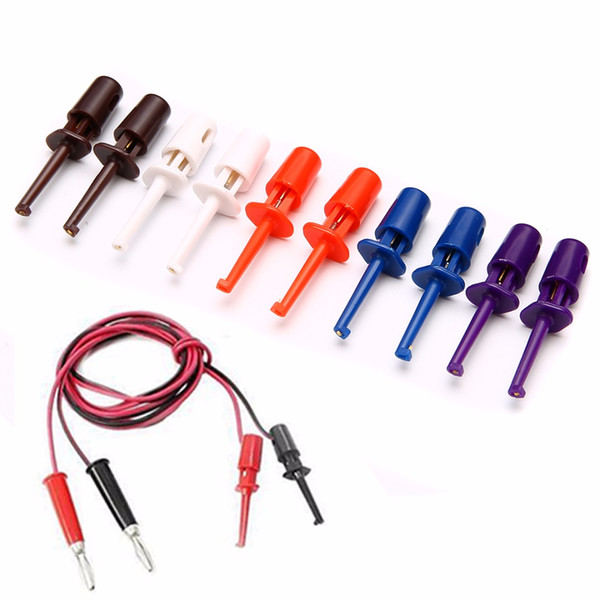 10pcs Multimeter Wire Lead Test Hook Clip Electronic Mini Test Probe Set Red White Blue Black Purple For Repair Tool