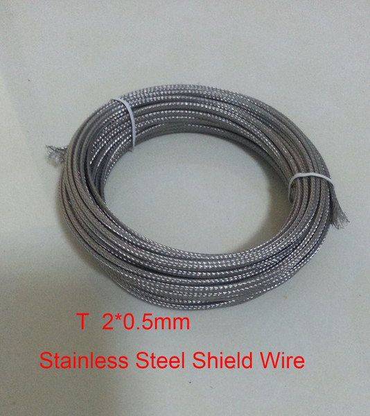 T Type 2*0.5mm Fiberglass Coated Stainless Steel Shield Thermocouple wire 10 meters / lot