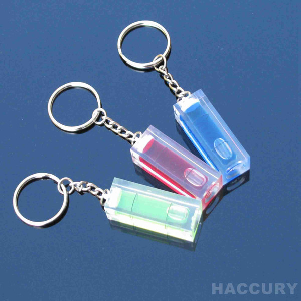 (50 Pieces/Lot) 15*15*40mm Keychain Level Bubble spirit level vial water level meter Green Blue Red Color