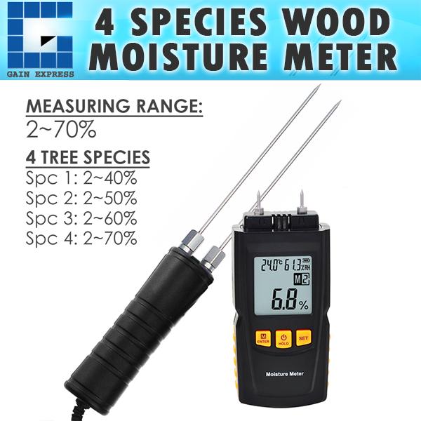 HTM-41 Digital Wood Moisture Meter 2~70%/ Humidity 20~90% RH/ Temperature -10~60°C Tester, Timber, Damp Detector Portable