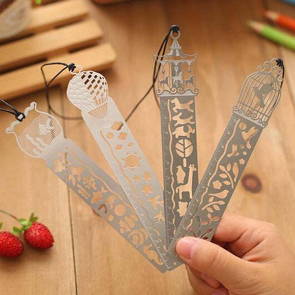 New 10pcs/lot Cute Creative Horse Birdcage Shape Hollow Metal Bookmark Ruler For Kids Student Gift School Supplies Free Shipping