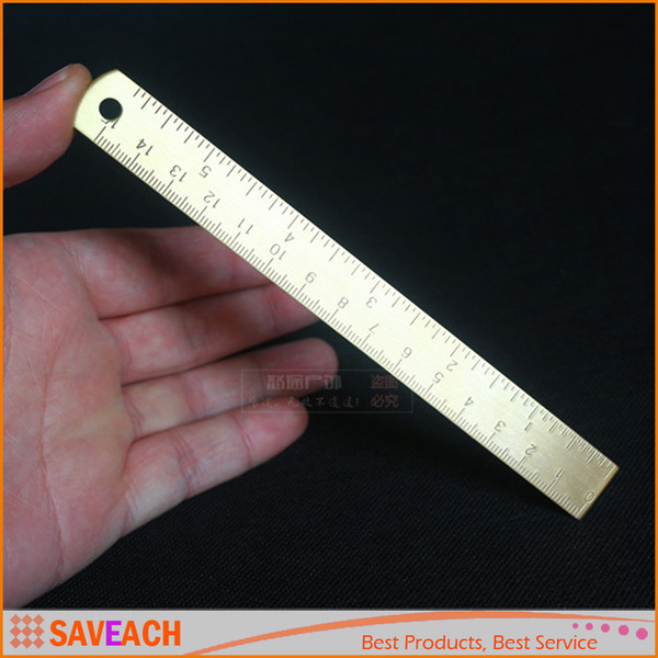 2016 Vintage EDC Brass Handy Straight Ruler Pendant Pocket School Copper Metal Bookmark Dual Scales (CM / Inch)