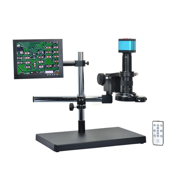 14MP HDMI USB Digital Industry Video Microscope Camera Set+Big Boom Stand Universal Bracket+180X C-MOUNT Lens+144 LED Light+8 inch LCD Monit
