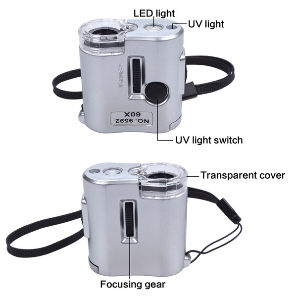 60X Zoom Multifunctional Microscope Loupe With UV And 2 LED Light Focus Adjustable Jewelry Loupe Magnifier