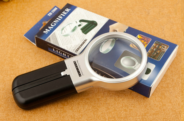 60mm Magnifier with LED lighting 20pcs a bag, illuminated reading magnifier old desktop handheld multi-function folding magnifier TH7006