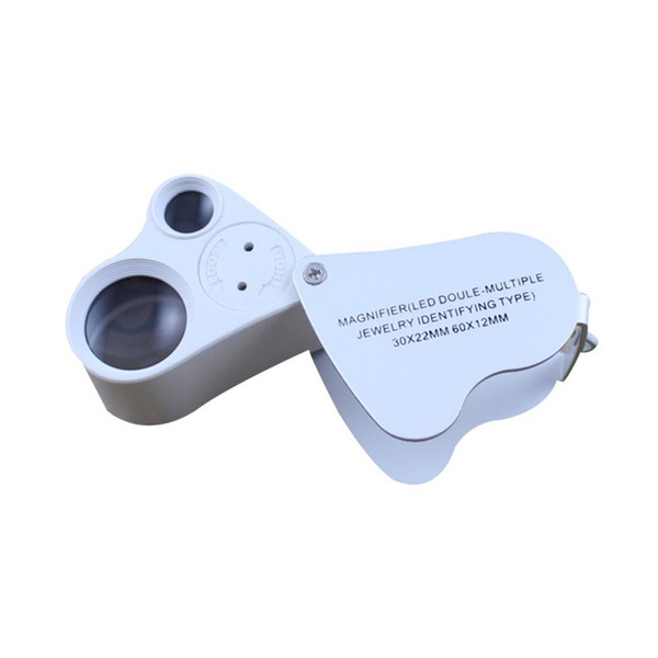 Dual Magnifier Jewelry Loupes 30x 22mm 60x 12mm9889 Magnifier Loupe Magnifying Glass With LED Light Folding Microscope Magnifiers Loupes