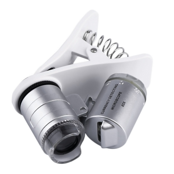 9882 W 60X di Ingrandimento Universal Mobile Phone Microscopio LED Lente di Ingrandimento con Clip