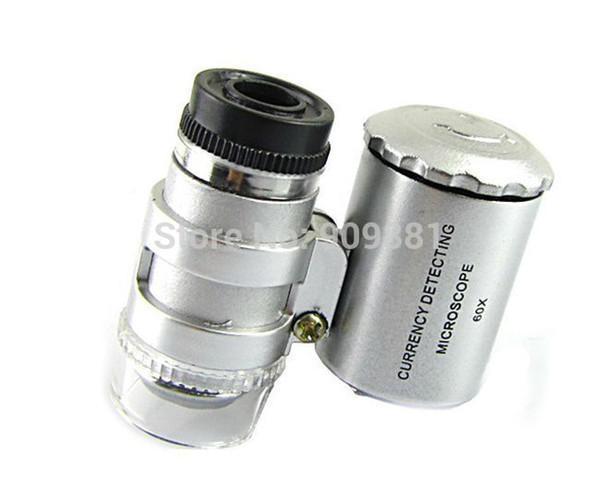 Mini 60X Currency Detecting Microscope 60 Times Loupe LED UV Light Jewelry Magnifier Reading Glass With PU Leather Pouch