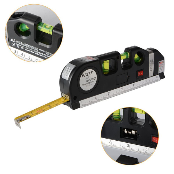 Multifunction Laser Level Aligner Horizontal Vertical Cross Line Measure 8ft / 2.5m Tape Ruler Standard Metric Ruler BI726-SZ