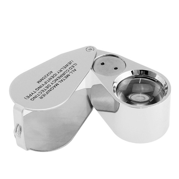 All-Metal Magnifier LED Currency Detecting Jewelry Identifying Type 40X25MM Jewel Illuminating Loupes Portable handheld Microscope NO.9890