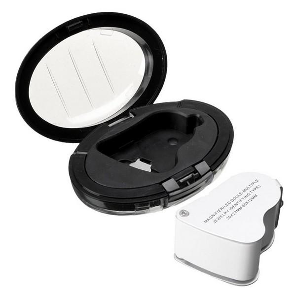 New Dual Magnifier Jewelry Loupes 30x 22mm 60x 12mm9889 Magnifier Loupe Magnifying Glass With LED Light Folding Microscope Magnifiers Loupes