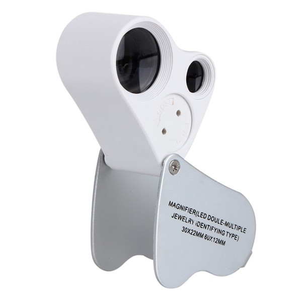 Dual Magnifier Jewelry Loupes 30x 22mm 60x 12mm Magnifier Loupe Magnifying Glass With LED Light Folding Microscope Magnifiers Loupes Jewelry