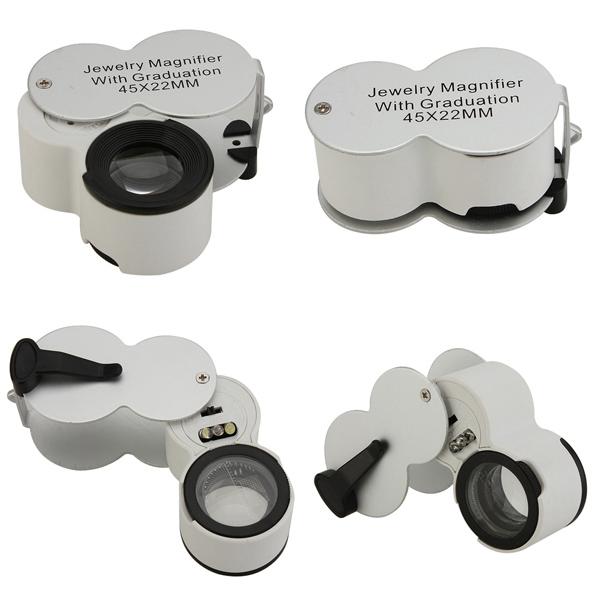 New Arrival 45X 22mm Scale Jeweller LED Light & UV Magnifier Magnifying Loupe Glass Loop Tool Durable