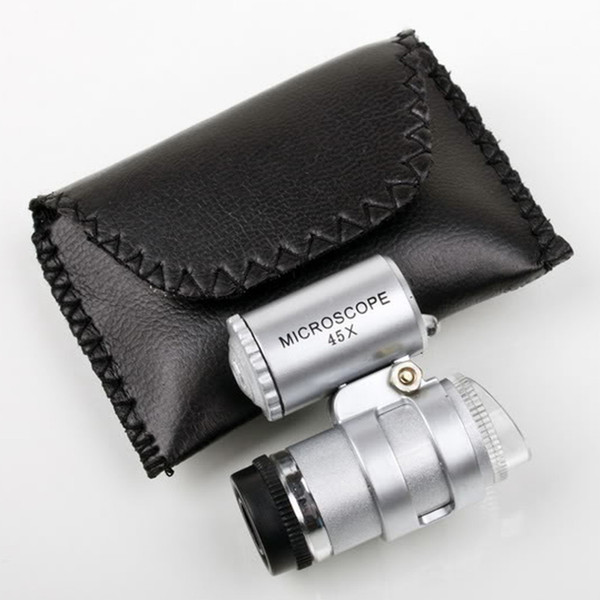 Microscope 45X Jeweler Magnifier Jewelry Loupes Mini Magnifiers Pocket Microscopes with LED Light + Leather Pouch Magnifying Glass MG10081