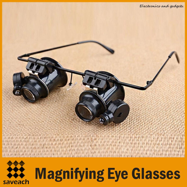 10PCS/LOT 20X Jeweler Watch Repair Magnifying eye Glasses Style Magnifier Loupe Lens With LED Light