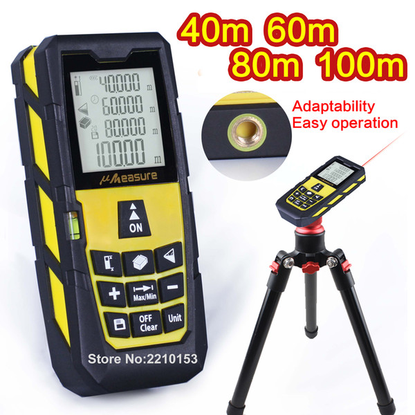 Yellow Laser Distance Meter Handheld Level Rangefinder Measure Area/Volume 131ft (40m)/ 196ft (60m)/ 262ft (80m)/ 328ft (100m)