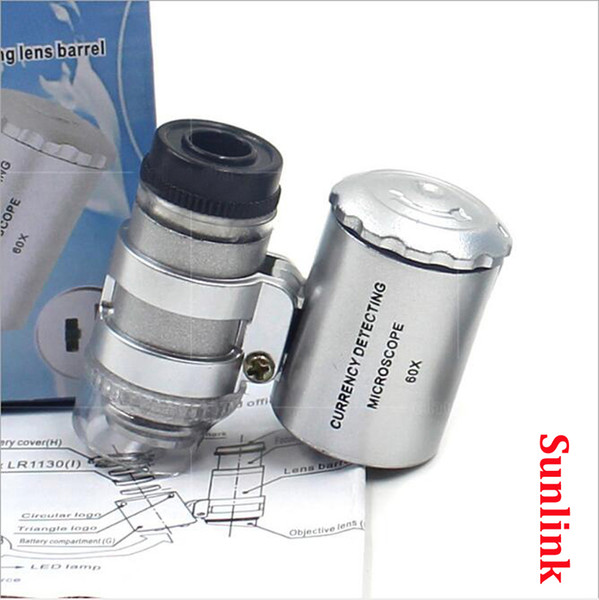 microscope magnifier Mini 60x Handheld Currency Detecting with LED and UV Light and color retail box