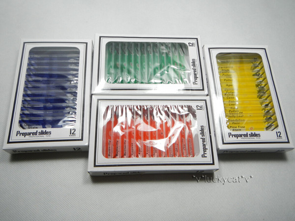 Wholesale-New Arrival 48PCS/4box Various Plastic Insects Plant Animal Prepared Microscope Slides