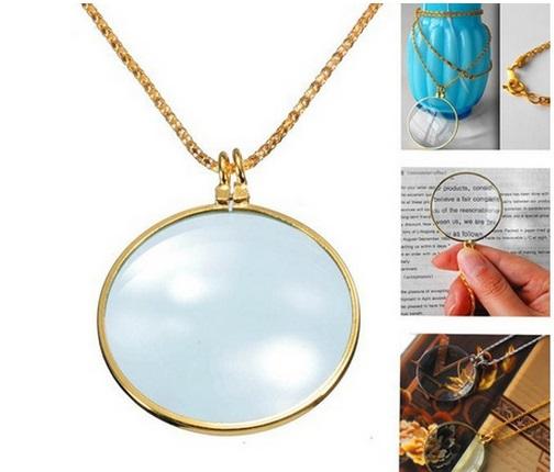 6x Magnifier Pendant Necklace Magnify Glass Reeding Decorative Monocle Necklace Worldbusiness(Gold,Silver)