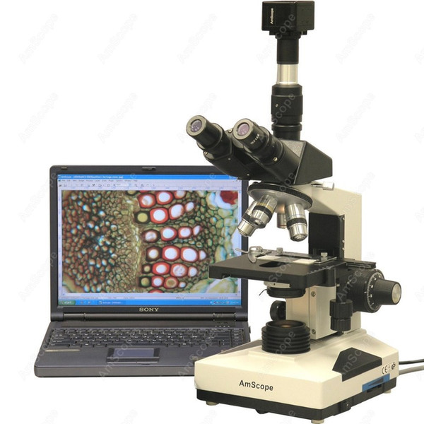 Wholesale-Clinic Veterinary Trinocular Microscope--AmScope Supplies 40X-2000X Lab Clinic Veterinary Trinocular Microscope with 3MP Camera