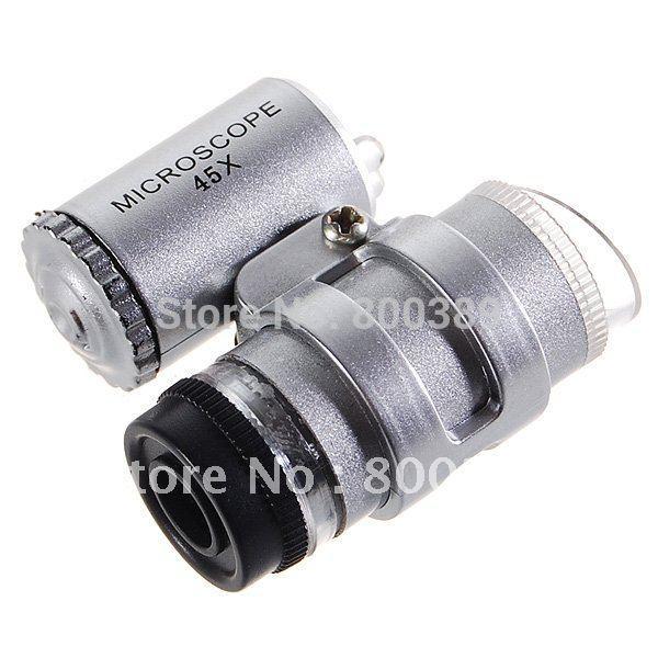 Mini 45X Jeweler Loupe Magnifying Glass Microscope with LED Lamp Free Shipping