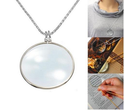 6x Magnifier Pendant Necklace Magnify Glass Reeding Decorative Monocle Necklace Worldbusiness(Gold,Silver)