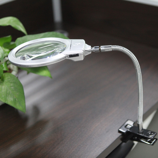 Magnifying Glass Desktop Reading Lamp Light with Clamp Magnifiers Loupe Folding Magnification 2.5X 5X LED Magnifier Metal Hose
