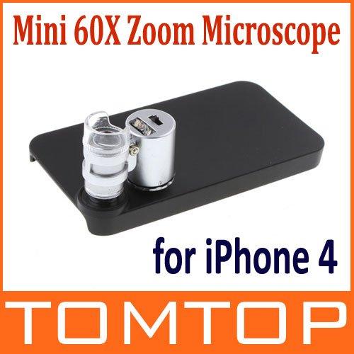 Mini 60X Zoom Magnify Microscope Micro Lens for iPhone 4 UV+LED Light & Hard Case Free Shipping+Drop Shipping Wholesale