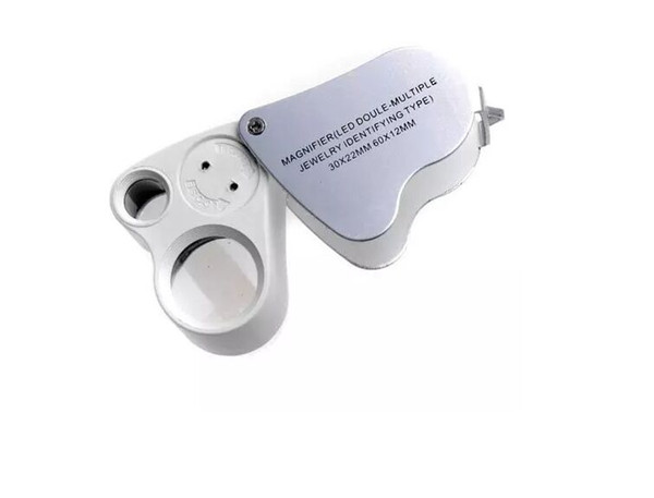 Dual Magnifier Jewelry Loupes 30x 22mm 60x 12mm9889 Magnifier Loupe Magnifying Glass With LED Light Folding Microscope Magnifiers