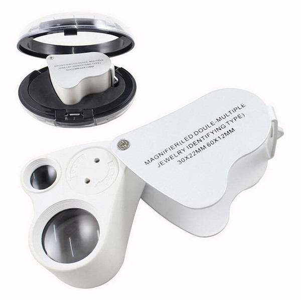 9889 LED Double-Multiple Jewelry Identifying Type 30X 22mm 60X 12mm Dual Magnifier Jewelry Loupes Jeweler Magnifying Glass Microscope