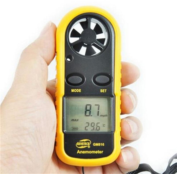 Wholesale-New GM816 Hand-held Air Wind Speed Scale Meter Digital Anemometer 30M/S (65MPH) Free Shipping with Track Number 12002963