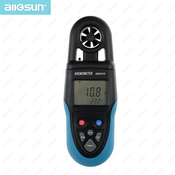 Digital Anemometer Handheld Wind Speed Tester LCD Air Temperature Velocity Meter Air Flow Meter All Sun EM2245