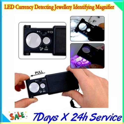 LED Currency Detecting Jewellery Identifying Magnifier /3 x LR1130/button battery /Plastic/light source switch with 20pcs/lot by dhl