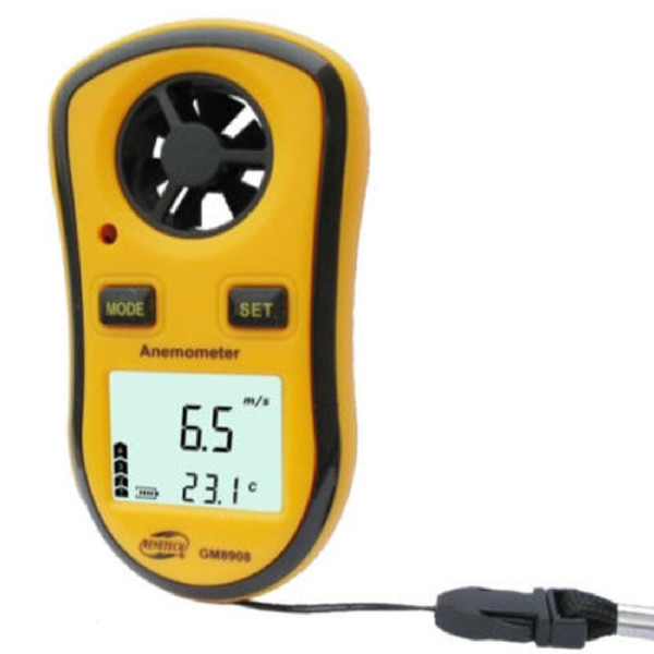 Wholesale-GM8908 30m/s (65MPH) LCD Digital Hand-held anemometer Wind Speed Meter Gauge Measure Anemometer Thermometer rpm meter windsock