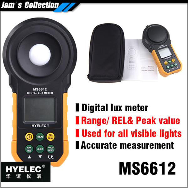 Wholesale-MASTECH HYELEC MS6612 digital lux meter 20000 lux with range, peak value, relative visible light photometer