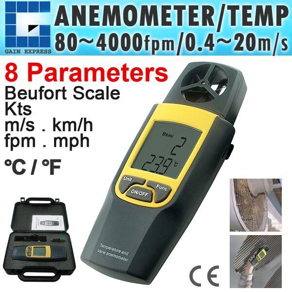 VA-8020 Digital Thermo Anemometer 4000 fpm Thermometer Speed Velocity Temperature mph m/s + Built-in Rotary Vane + Data Hold function