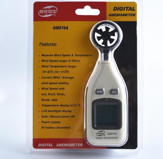 -BENETECH Digital Electronic Anemometer GM816A LCD Pocket Smart Anemometer Air Wind Speed Scale Meter Measure Velocity