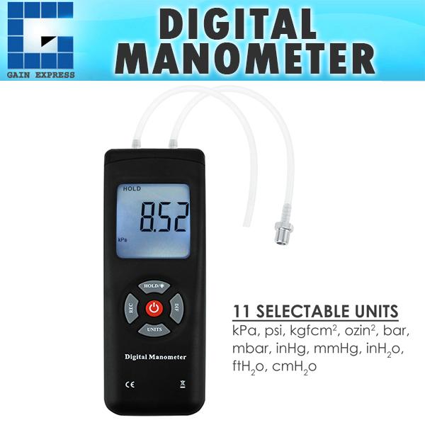 MAN-45 Digital Manometer, Portable Handheld Air Vacuum/ Gas Pressure Gauge Meter 11 Units with Backlight, ±13.78kPa ±2PSI