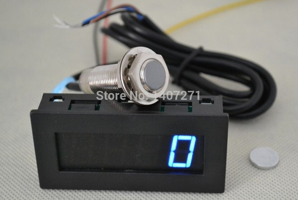 Wholesale-Digital blue LED Tachometer RPM Speed Meter + Hall Proximity Switch Sensor NPN free shipping